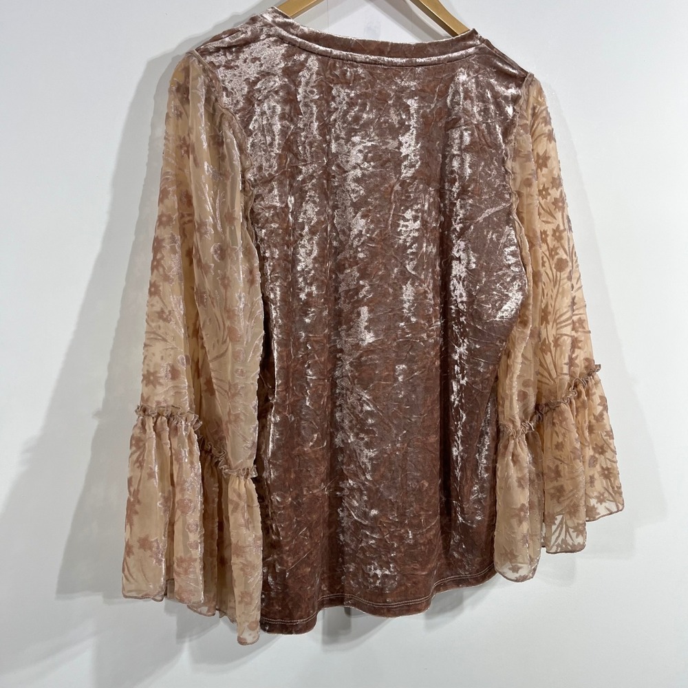 Mystree Y2K Fairy Grunge Crushed Velvet Sheer Bell Sleeve Top Womens Medium Boho - Picture 4 of 8
